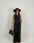 Tailleur BLAX - Giacca giro manica con fiore e pantalone palazzo