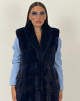 Pelliccia in visone blu N94 - gilet in visone blu, taglio orizzontale - NUOVO