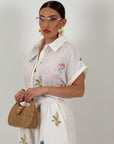 Cordset VIOLA - completo composto da camicia e pantaloncino con fiori ricamati