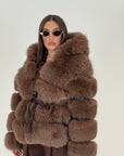(SALDO) Pelliccia in vera volpe, cioccolato