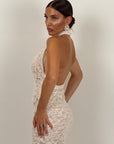 Abito PEARL - abito lungo in pizzo scollo all americana con corpetto particolare
