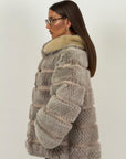 Pelliccia in visone zaffiro e beige N127 - giacca in visone double Face