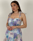 Abito FABRIZIA - abito longuette con scollo a cuore con coppa preformata - bretelle regolabili e gonna ampia - fantasia fiori - collezione chic