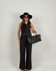 Tailleur BLAX - Giacca giro manica con fiore e pantalone palazzo
