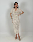 Abito DAIANE - abito lungo in pizzo francese con spille a forma di fiocco rimovibili - abito longuette collezione chic