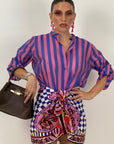 Camicia a righe blu e Rosa