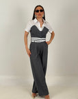 Cordset NANCY - completo composto da giacca corta effetto camicia e pantalone palazzo