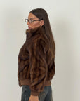 Pelliccia in visone demi buff N70 - bomber in visone con polsini tinta su tinta e collo a pistagna