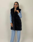 Pelliccia in visone blu N94 - gilet in visone blu, taglio orizzontale - NUOVO
