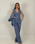 Tailleur PARADISE - tailleur sartoriale tre pezzi - fantasia gessata - panciotto pantalone palazzo e giacca monopetto