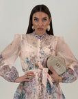 Abito bucaneve - abito corto con base cipria e fiori lilla e celeste polvere - interamente ricoperto da Swarovski - collezione chic