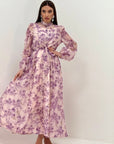 Abito josè - abito lungo in chiffon fantasia a fiori lilla - collezione chic