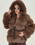 (SALDO) Pelliccia in vera volpe, cioccolato