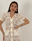 Abito ERMANN - abito longuette in pizzo crema con bottoni gioiello - collezione chic
