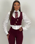Tailleur AQUA - tailleur sartoriale 3 pezzi - gilet cotto giacca crop e pantaloni a zampa