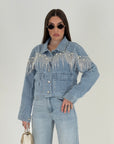 Giacca Arthenice - giacca di jeans con frange in Swarovski