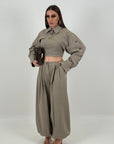 Cordset CAMILE - completo 3 pelli pantaloni ballon top corto e giacca corta