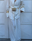 Cordset MOODS - Tailleur in lino camicia lunga con laccio per regolarne il punto vita e pantalone vita alta modello a palazzo