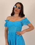 Abito PAESTUM- abito in pizzo sangallo con scollo a barca