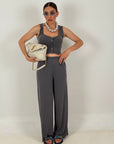 Cordset GREY - completo composto da top corto, bottoni e pantalone palazzo