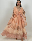 Abito duchessa - abito lungo in chiffon dai colori pesca e bronzo - collezione chic