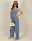 Tailleur MOUDY top a fascia effetto corpetto e pantalone palazzo