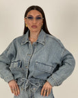 Giacca ITALIA - giacca in jeans con coulisse nel punto vita
