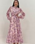 Abito josè - abito lungo in chiffon fantasia a fiori lilla - collezione chic