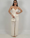 SALDO Cordset BORCHIE - completo composto da top con borchie in rifinitura, pantalone palazzo