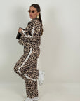 Tuta, new leopardo - completo composto da felpa con zip e pantalone palazzo con righe laterali