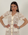 Abito ERMANN - abito longuette in pizzo crema con bottoni gioiello - collezione chic