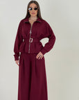 Cordset ALLEGRA - Completo composto da pantalone Palazzo e felpa con Rouge finale, cintura regolabile nel punto vita