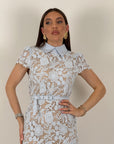 ABITO MOET - abito longuette in pizzo con collo effetto camicia e cintura nel punto vita - collezione chic