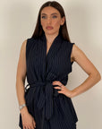 SALDO Tailleur GELSOMINA - tailleur giacca modello accappatoio pantalone palazzo - fantasia gessata