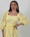 Abito LEANDRE - abito lungo con dettagli in pizzo - manica a palloncino e gonna a ruota - collezione chic