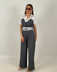 Cordset NANCY - completo composto da giacca corta effetto camicia e pantalone palazzo