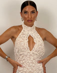 Abito PEARL - abito lungo in pizzo scollo all americana con corpetto particolare
