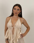 Cordset BORCHIA - top con rouche e pantaloni palazzo
