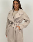 Trench Luna - cappotto corto in panno con collo sciallato e cintura in vita