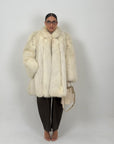 Pelliccia in volpe crema N59 -cappotto in pelliccia a pelli intere con collo a pistagna