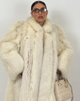 Pelliccia in volpe crema N59 -cappotto in pelliccia a pelli intere con collo a pistagna