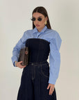 Cordset COLETTE - Completo in jeans top effetto Bustino e pantalone Ballon