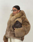 Pelliccia in volpe N47 - bomber in volpe miele taglio orizzontale con cappuccio