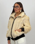 Pelliccia in visone crema- bomber in visone N215