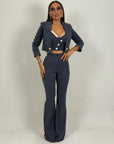 Tailleur VIOLANTE - Tailleur sartoriale 3 pezzi panciotto giacca corta e pantalone effetto guaina a zampa