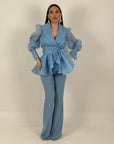 Tailleur MARYS - Tailleur sartoriale giacca in organza con cintura fascia larga nel punto vita e pantalone a zampa - top quality