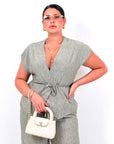 CURVY Cordset PINK - completo composto da blusa con fiocco in vita e pantalone palazzo LOW - COST