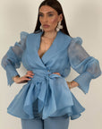Tailleur MARYS - Tailleur sartoriale giacca in organza con cintura fascia larga nel punto vita e pantalone a zampa - top quality