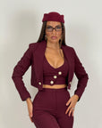 Tailleur VIOLANTE - Tailleur sartoriale 3 pezzi panciotto giacca corta e pantalone effetto guaina a zampa