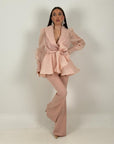Tailleur MARYS - Tailleur sartoriale giacca in organza con cintura fascia larga nel punto vita e pantalone a zampa - top quality